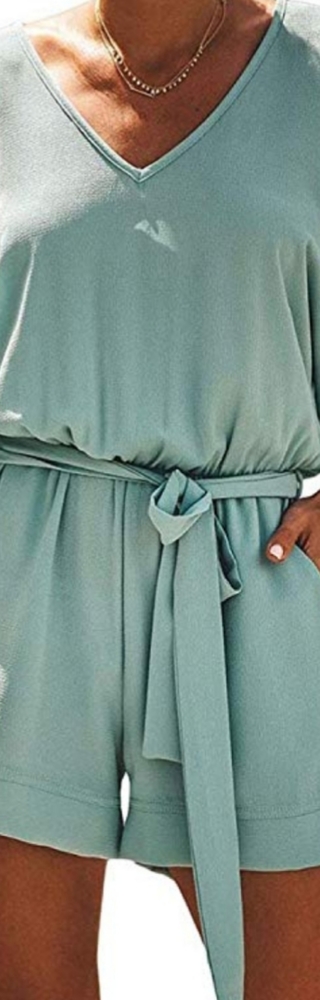 Mint Green, V-Neck Romper
